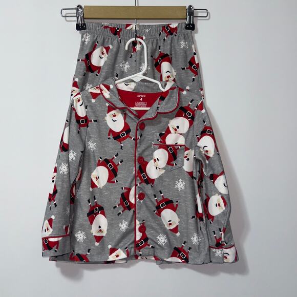 Carter's Gray Santa Fleece Pajamas Boys Size 4 - Picture 1 of 8